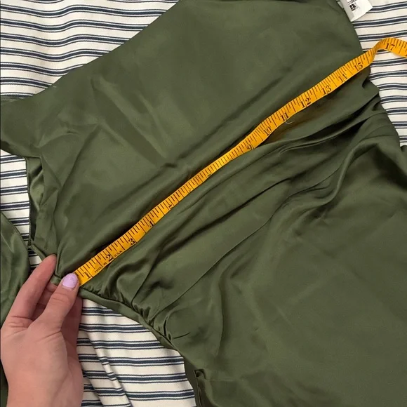 Petal & Pup Olive One-Shoulder Satin Evening Dress - Picture 15 of 16